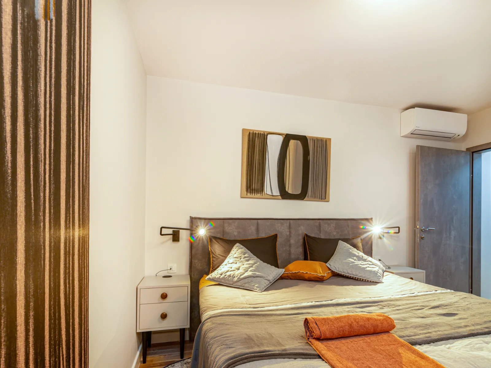King-size bed with an upholstered headboard