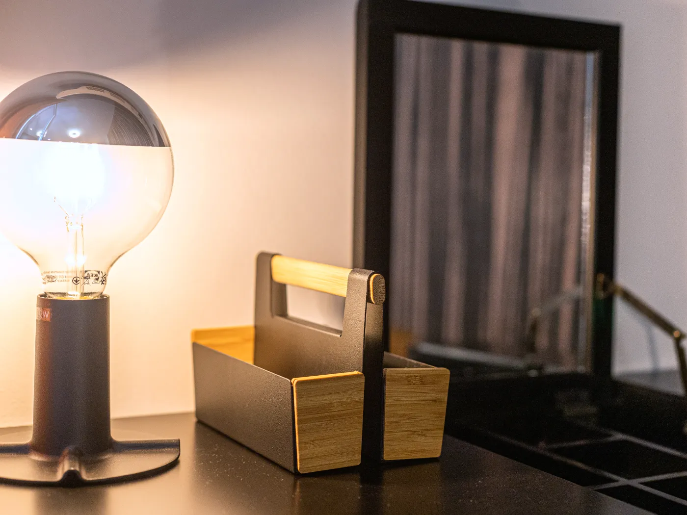 Dressing table with a lamp, doubling as a desk
